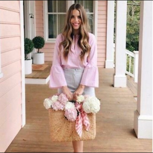 J. Crew Tops - J Crew Striped Bell Sleeve Popover Top Sz 2